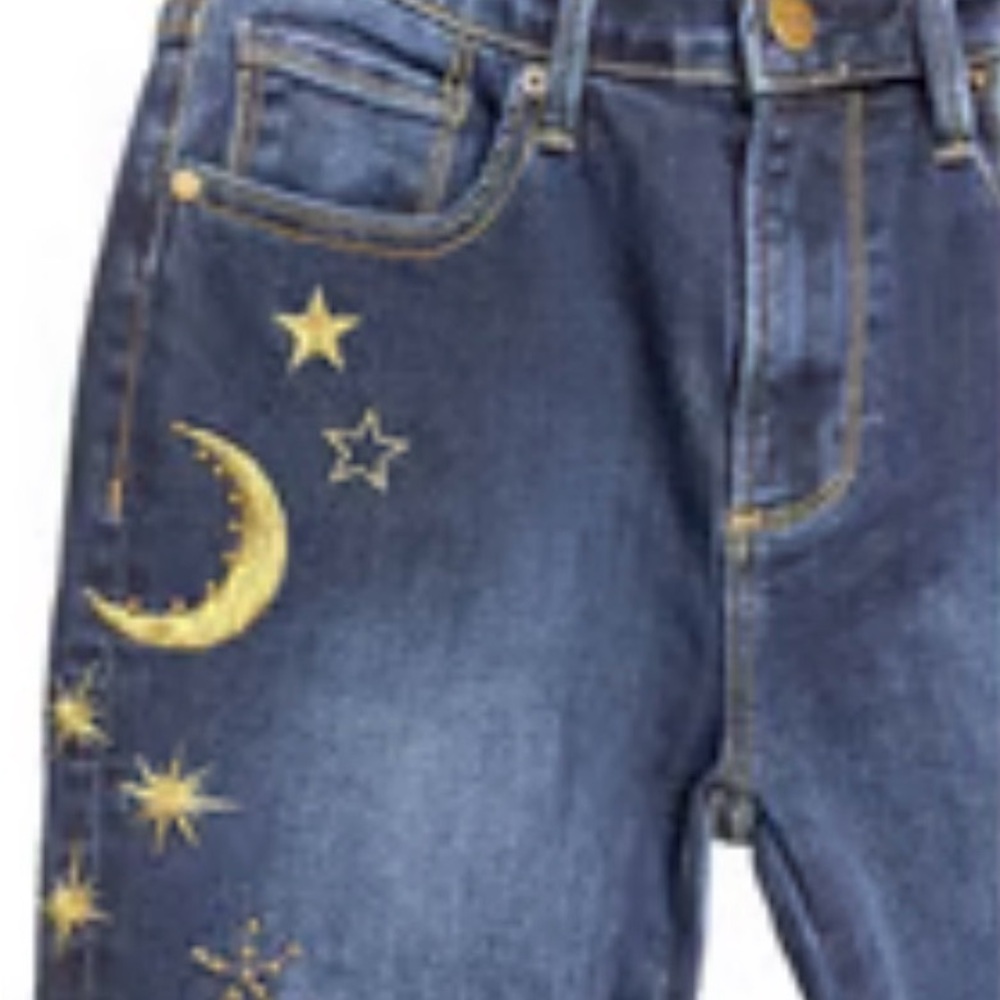 Driftwood Jackie Celestial Embroidered Star/Moon High Rise Skinny Jeans 32/34 - Picture 2 of 7